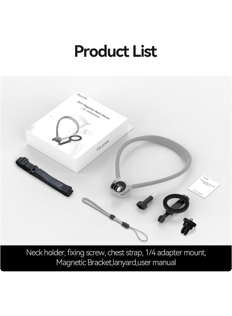 TELESIN Neck Mount Combo Set, Magnetic Phone Holder for iPhone Android, Chest Strap Hand Free POV Video Phone Stand for iPhone 16 15 14 13 Android & Action Cameras Mount For GoPro, DJI Action Cameras - Image 3